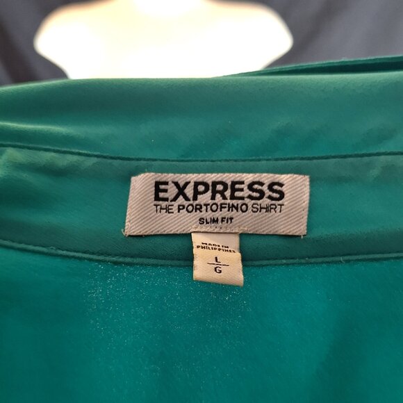 Express Portofino Shirt Women’s Large Long Sleeve Roll Tab Blouse Bright Green - Picture 4 of 4